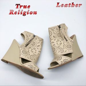 True Religion-Leather Nude Laser Cut Wedge